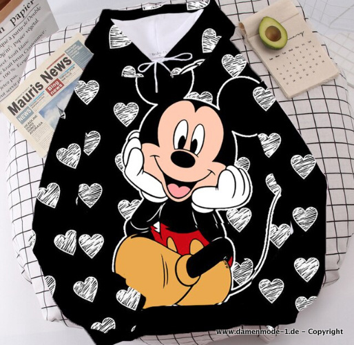 Neuheiten 2024, Disney Mickey Mouse Cartoon Print Hoodie für Damen in  Schwarz