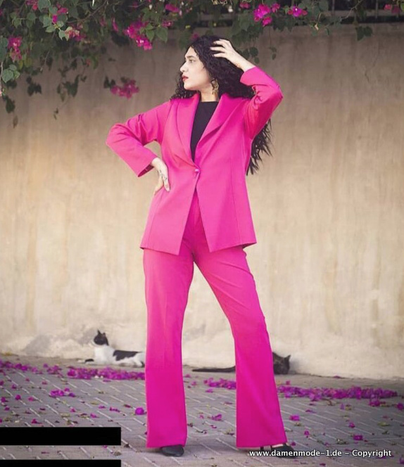 Neuheiten 2024  Damen Hosenanzug Elegant in Pink Businessoutfit