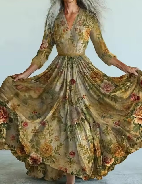 A-Linie Chiffon Kleid Eve Elegant Lang mit V Ausschnitt
