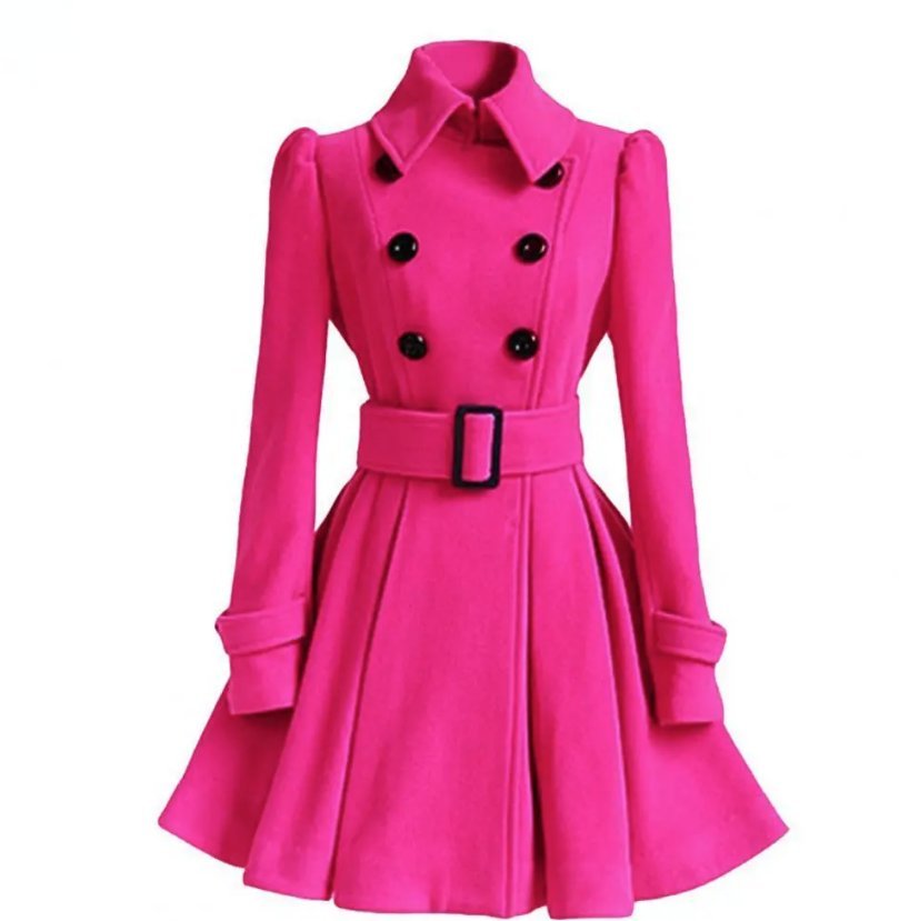 A Linie Damen Wollmantel mit Gürtel Elegant in Pink