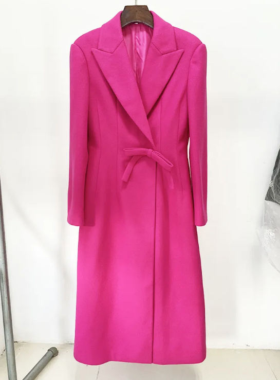 A Linie Damen Wollmantel zum Binden Elegant in Pink