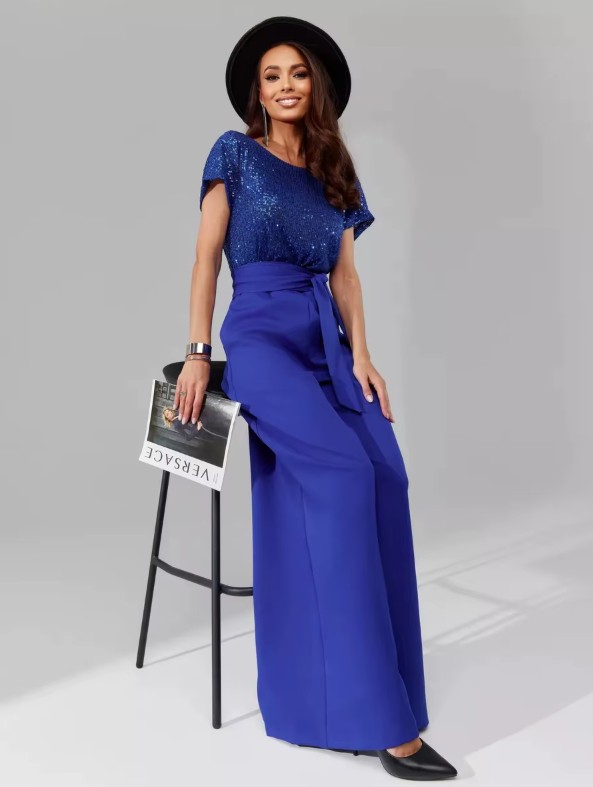 A Linie Einteiler Jumpsuit Gaby mit Glitzer Oberteil in Dunkelblau Elegant und Festlich