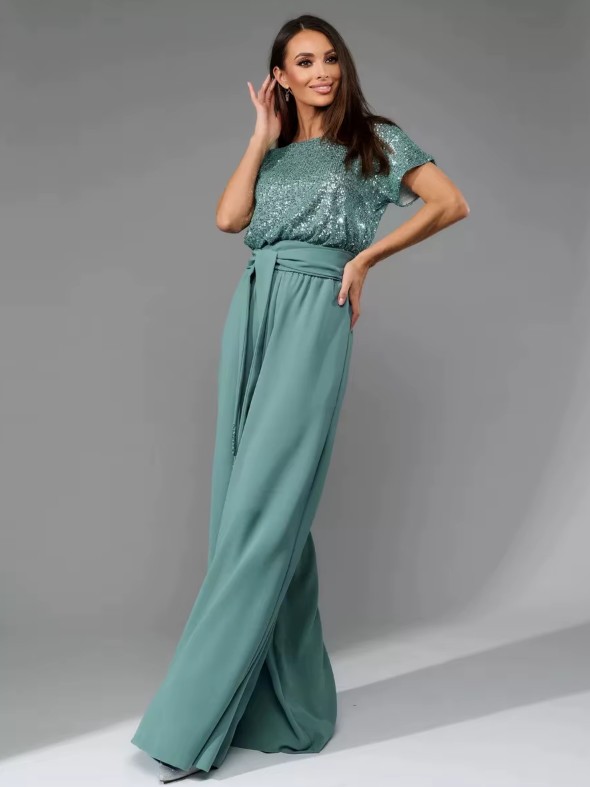 A Linie Einteiler Jumpsuit Gaby mit Glitzer Oberteil in Grün Elegant und Festlich