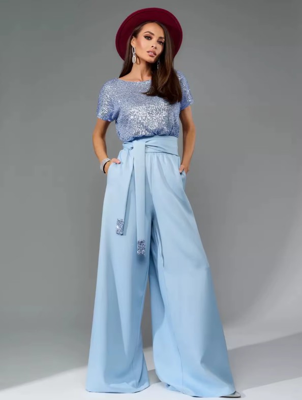 A Linie Einteiler Jumpsuit Gaby mit Glitzer Oberteil in Hellblau Elegant und Festlich