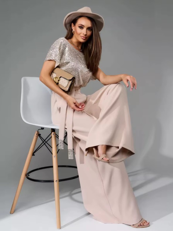 A Linie Einteiler Jumpsuit Gaby mit Glitzer Oberteil in Rosa Elegant und Festlich