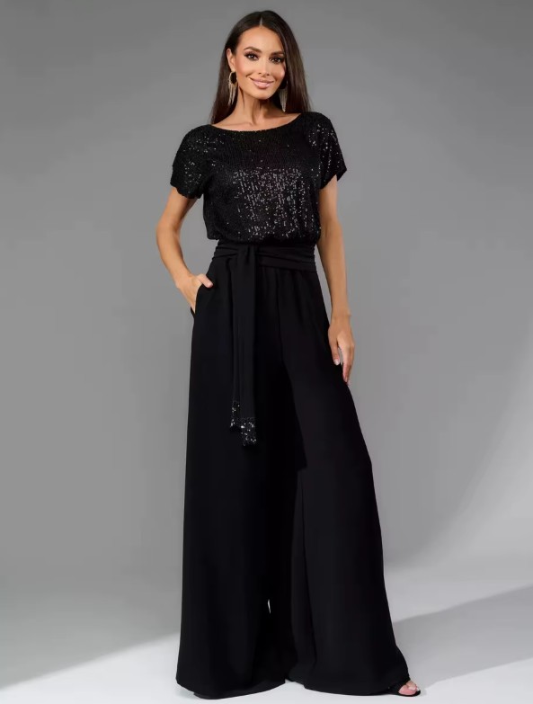 A Linie Einteiler Jumpsuit Gaby mit Glitzer Oberteil in Schwarz Elegant und Festlich