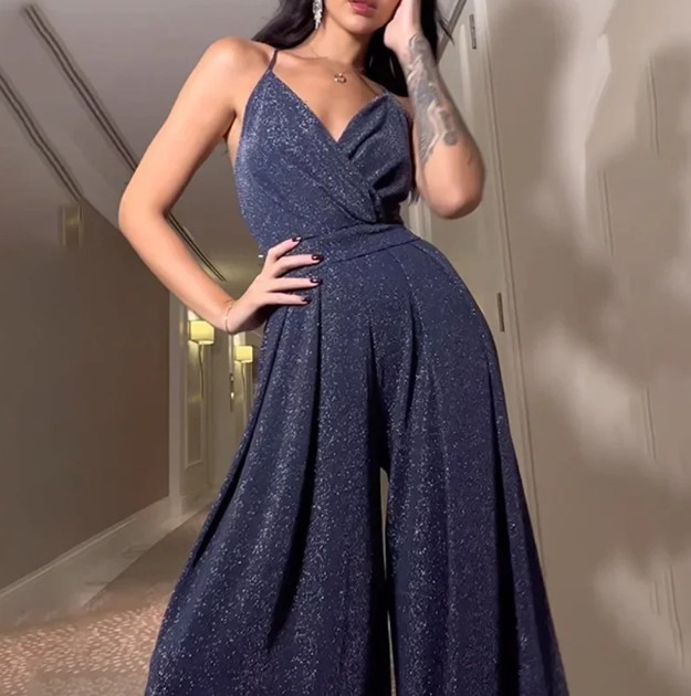 A Linie Glitzer Chiffon Einteiler Gail Lang in Dunkelblau