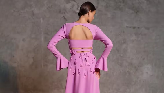  A Linie Langarm Abendkleid Eila in Rosa mit Schärpe