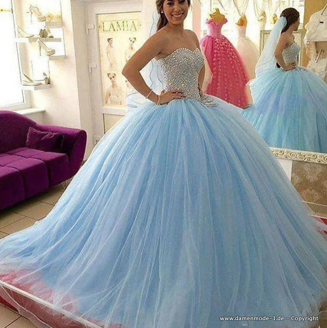  A Linie Prinzessin Abendkleid Ballkleid in Himmelblau mit Perlen
