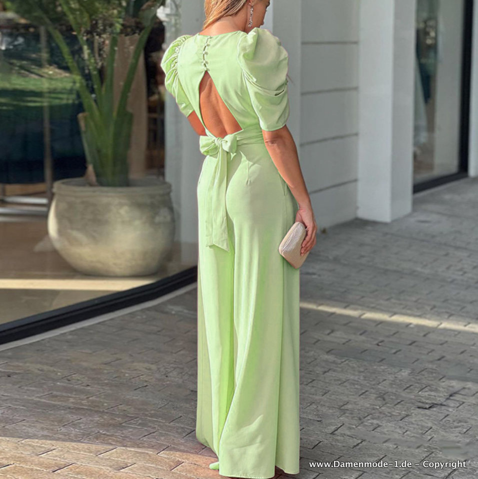 A Linie Sommer Jumpsuit Einteiler Elegant mit Ärmel in Hellgrün