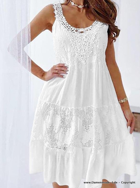  A Linie Vintage Style Sommerkleid mit Spitze Kurz in Weiß