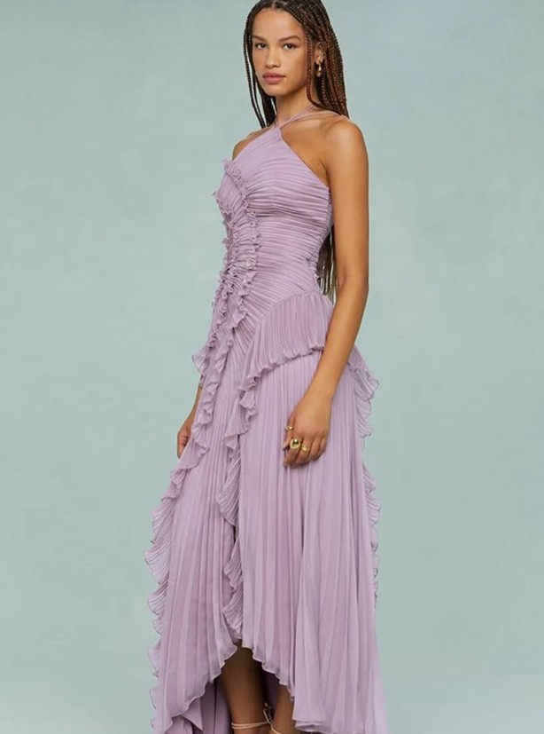 Ärmelloses Plissee Kleid Elegant in Flieder mit Neckholder Träger