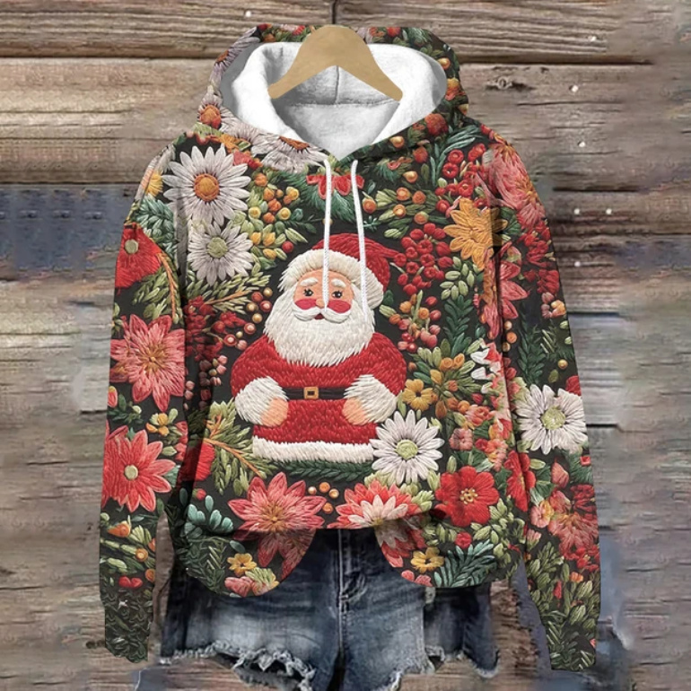 Baumwoll Weihnachts Hoodie für Damen Bunt mit Santa