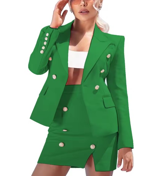Bleistift Damen Kostüm Fria Elegant in Grün mit Minirock