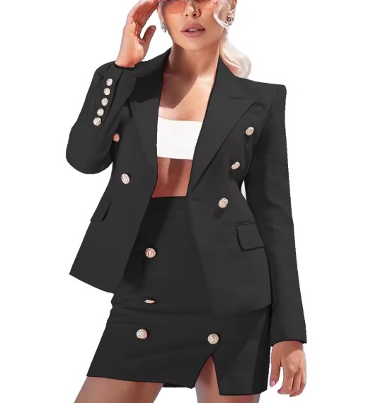 Bleistift Damen Kostüm Fria Elegant in Schwarz mit Minirock