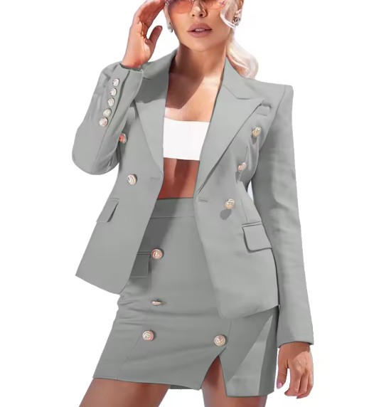 Bleistift Damen Kostüm Fria Elegant in Silber mit Minirock