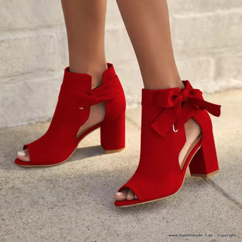 Block Absatz Peep Toe Chunky Booties Elegant in Rot