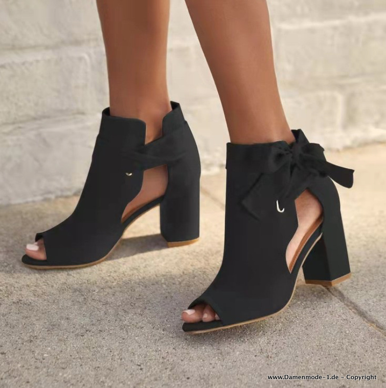 Block Absatz Peep Toe Chunky Booties Elegant in Schwarz
