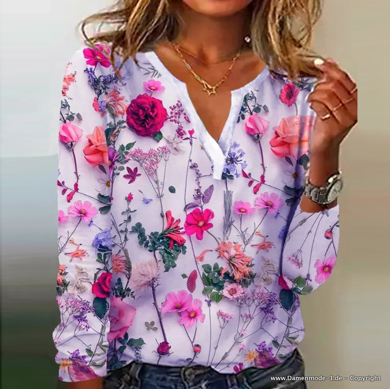 Blumen Print Damen Bluse Elegant in Lila