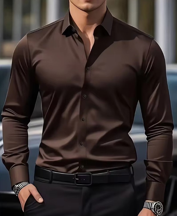 Braunes Herren-Langarmhemd – Elegantes Businesshemd für Herbst & Winter