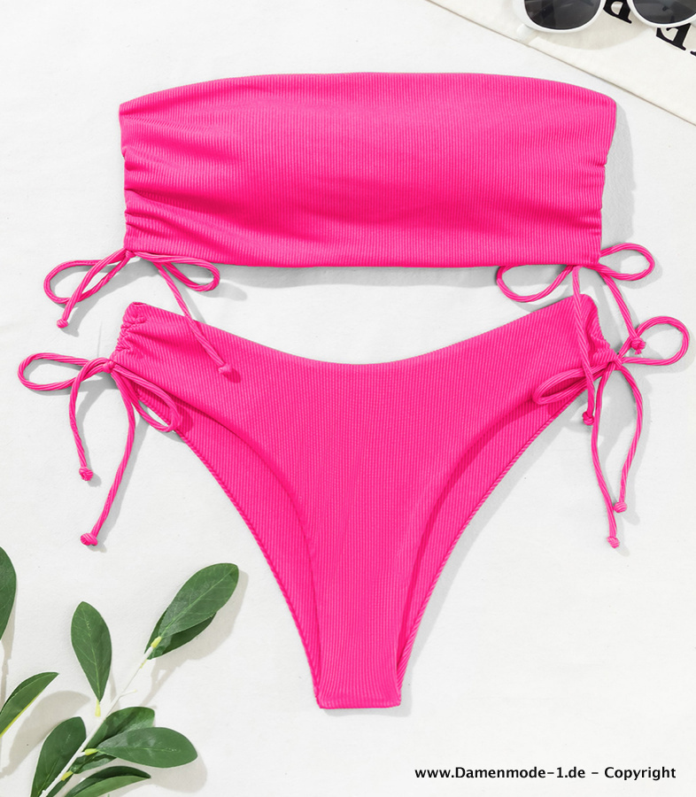 Bustie Crop Bikini mit Hohe Taille in Pink Bademode