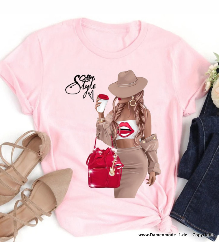 Coffee Style Sommer Shirt für Damen in Rosa