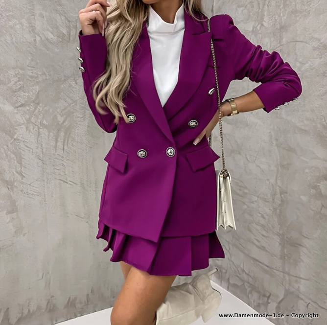 Damen Business Outfit in Lila mit Kurzer Hosenrock Elegant