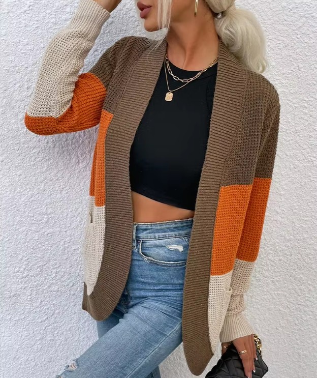 Damen Cardigan Strickjacke Elenora mit Kontrastfarben 