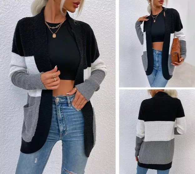 Damen Cardigan Strickjacke Eliza mit Kontrastfarben 