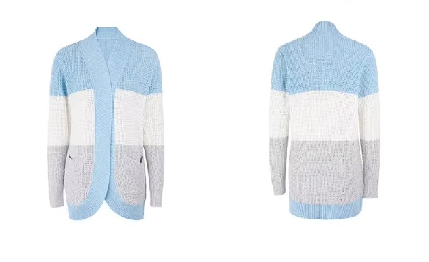 Damen Cardigan Strickjacke Ester mit Kontrastfarben Blau