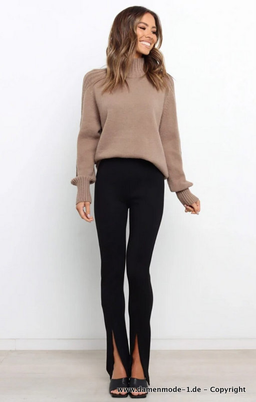 Damen Rollkragen Pullover in Beige