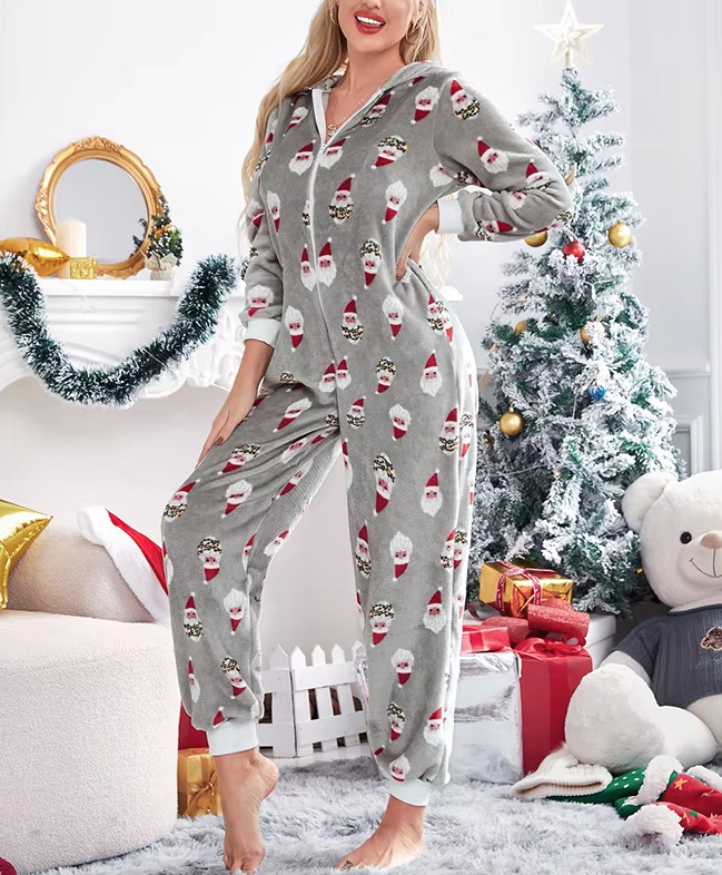 Damen Hausanzug Overall Playsuit Claudia mit Weihnachtsmotiv