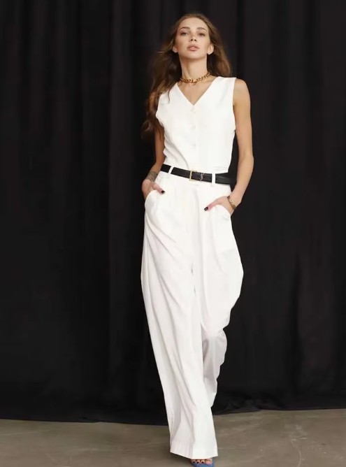  Damen Hosenanzug Elisabet Dreiteilig Elegant in Weiß