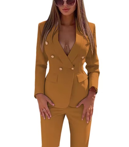  Damen Hosenanzug Frida mit Goldenen Knöpfen in Braun