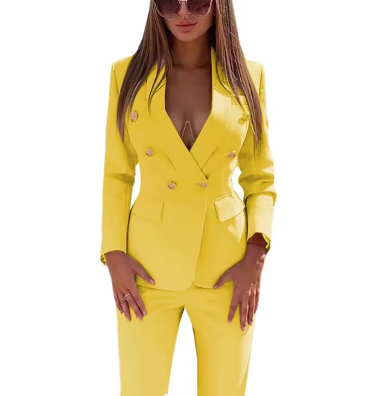 Damen Hosenanzug Frida mit Goldenen Knöpfen in Gelb