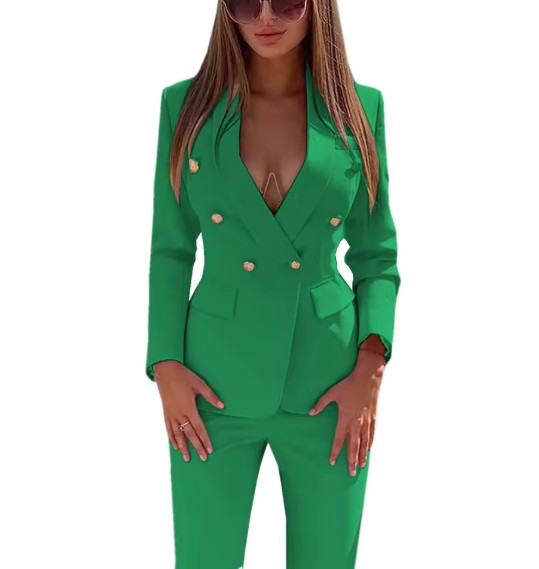  Damen Hosenanzug Frida mit Goldenen Knöpfen in Grün