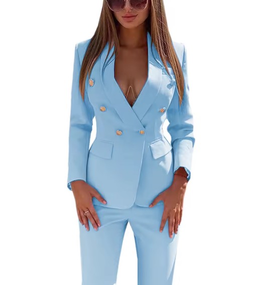  Damen Hosenanzug Frida mit Goldenen Knöpfen in Hellblau
