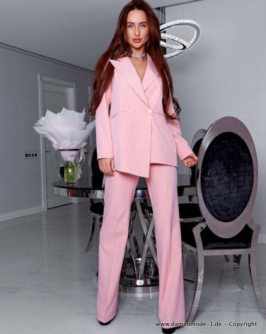 Damen Hosenanzug in Rosa mit Perlen