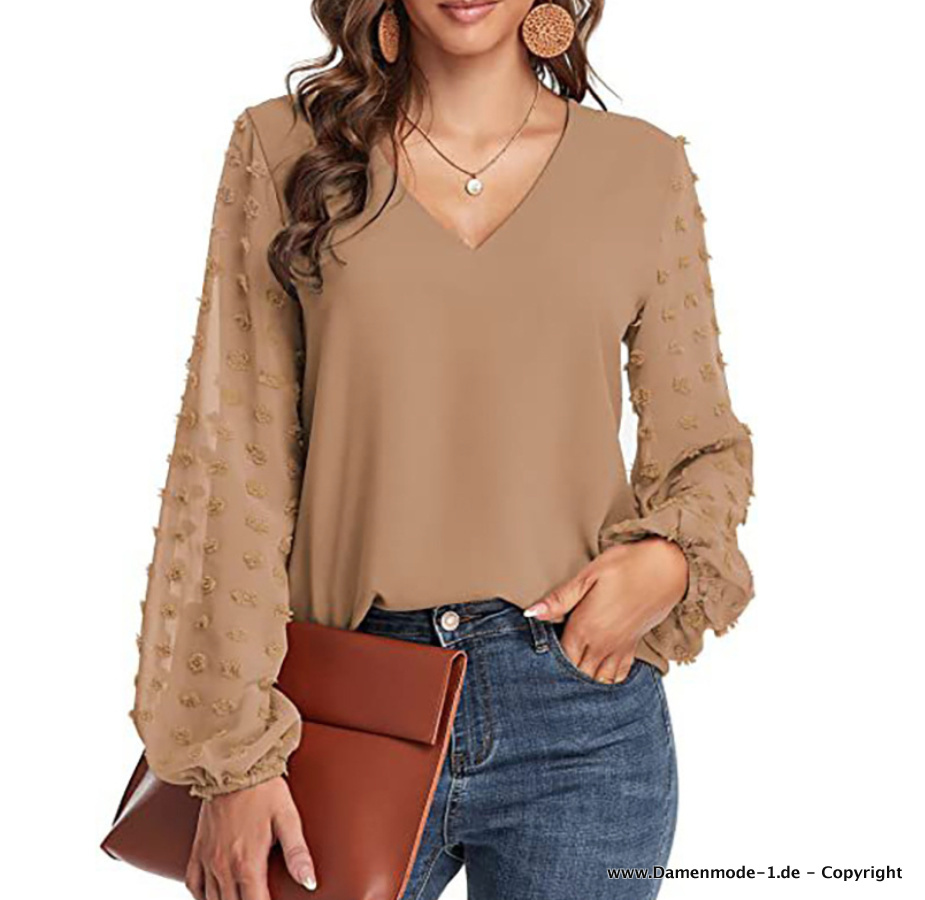 Damen Langarm Shirt Elegant in Beige