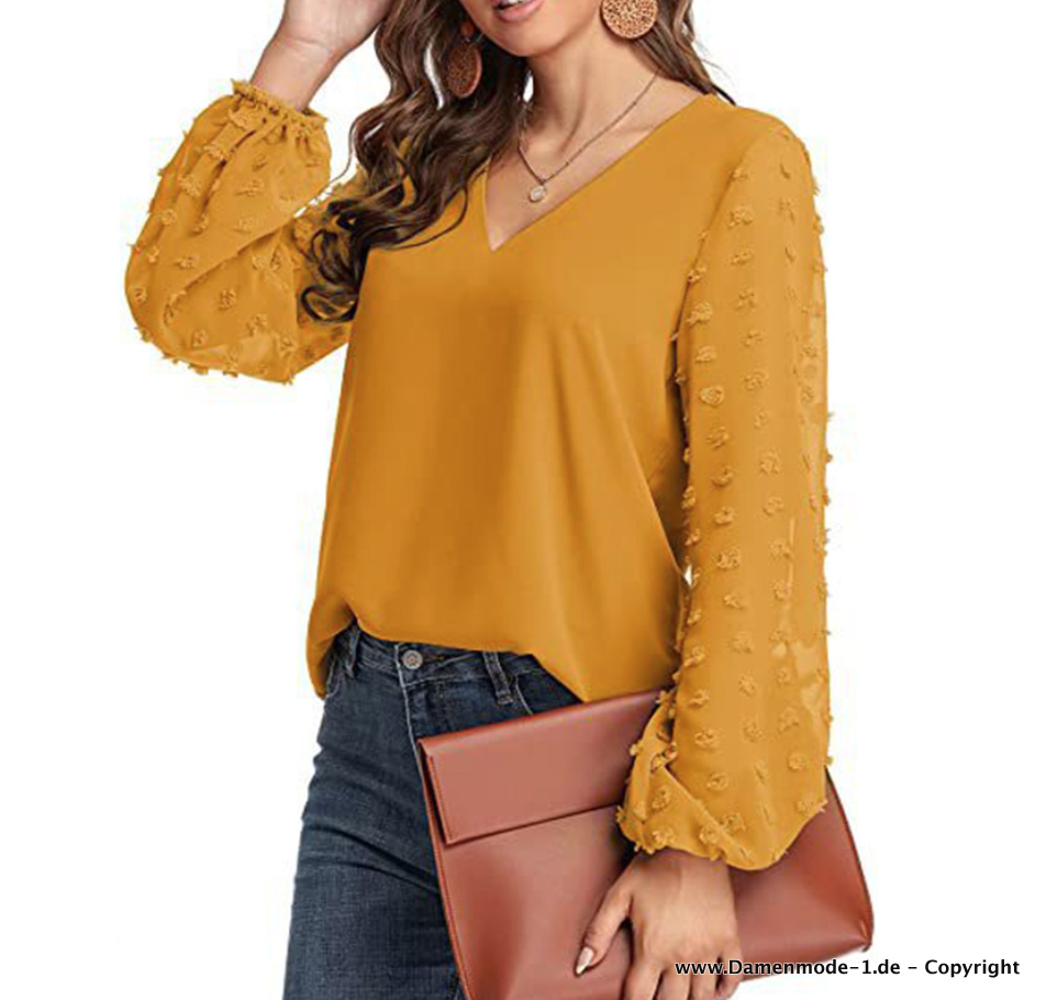 Damen Langarm Shirt Elegant in Gelb