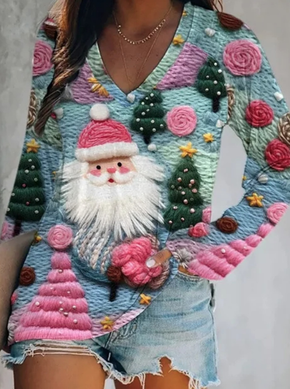 Damen Langarm Shirt für Weihnachten mit Santa
