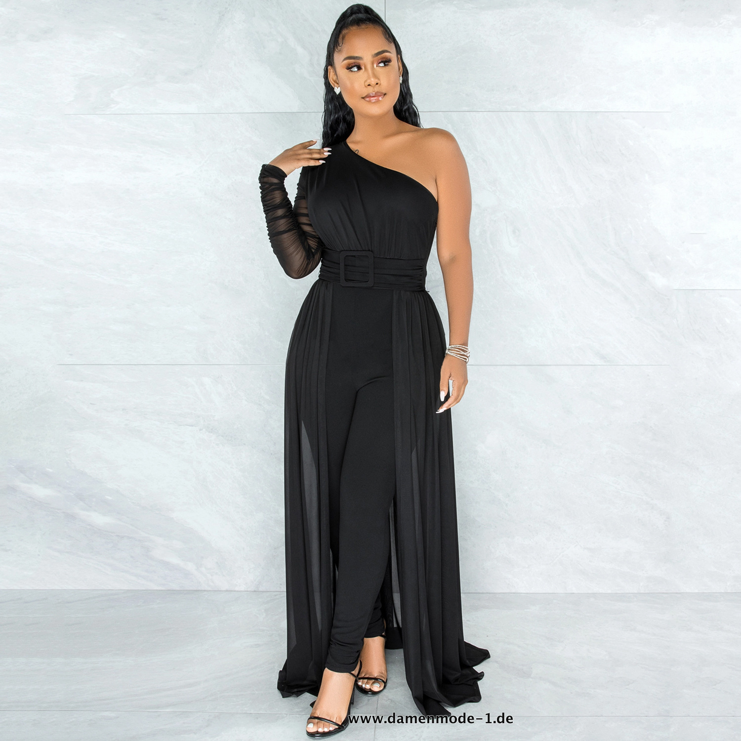 Damen One Shoulder Jumpsuit Exklusive Mode 2023 in Schwarz