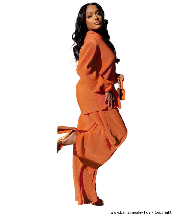 Damen Outfit Sweatsuit Bluse mit Hose im Set Orange