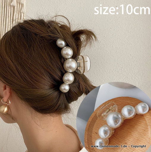 Damen Perlen Haarklammer Haarklipse in Weiß