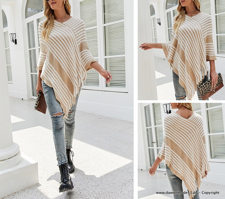 Damen Poncho Strickjacke in Beige