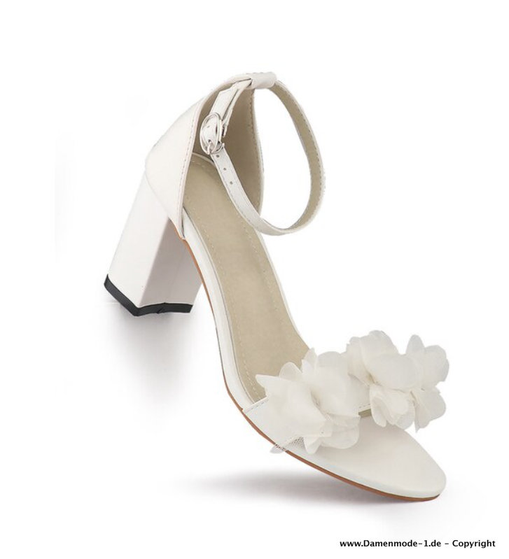 Damen Sommer Sandaletten in Weiß mit Satin Blumen