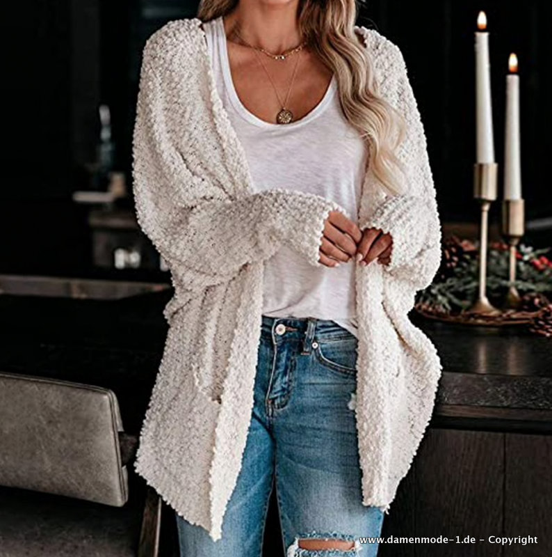 Damen Strickjacke Cardigan in Weiß