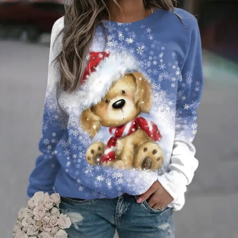 Damen Weihnachtspullover Sweater Blau Weiß Motive 01