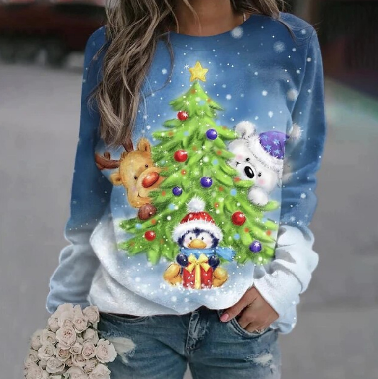 Damen Weihnachtspullover Sweater Bunt Motive 07