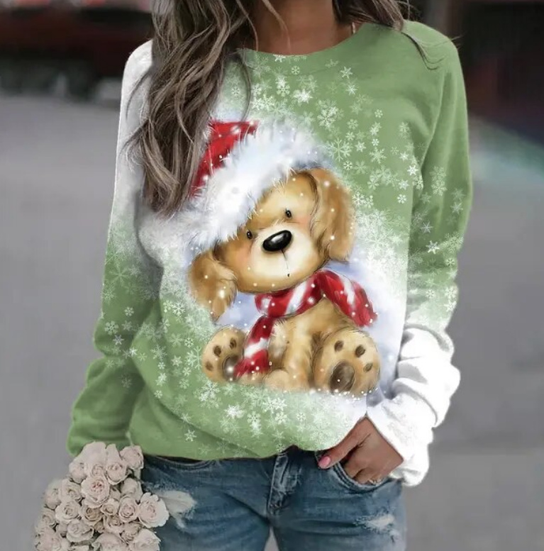 Damen Weihnachtspullover Sweater Hellgrün Motive 06